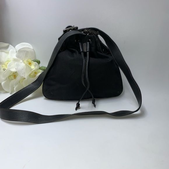Coach Bags Coach Canvas Leather Trim Drawstring Shoulder Bag Black